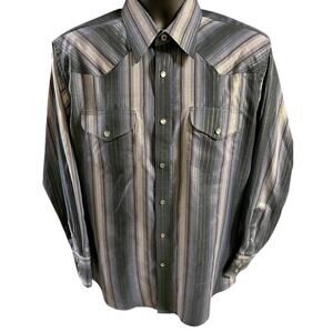 Double S Western Shirt Mens M Snap Pearl Button Stripe Gold Metallic Cowboy